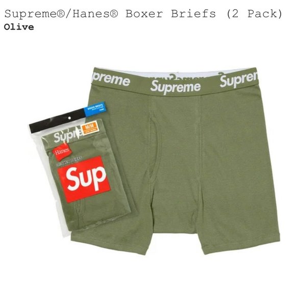 Supreme Other - Supreme x Hanes Olive Green Boxer Briefs  (2 Pack) NWT Size Medium